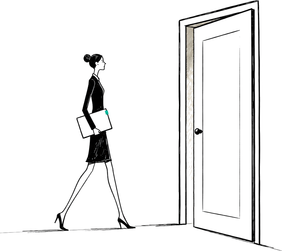 A domain expert carrying evidence toward an open doorway