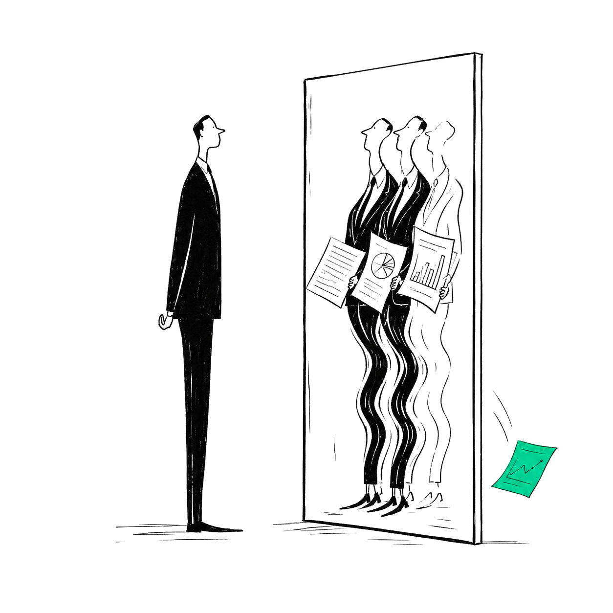 A composed operator facing multiple unverified reflections in a mirror
